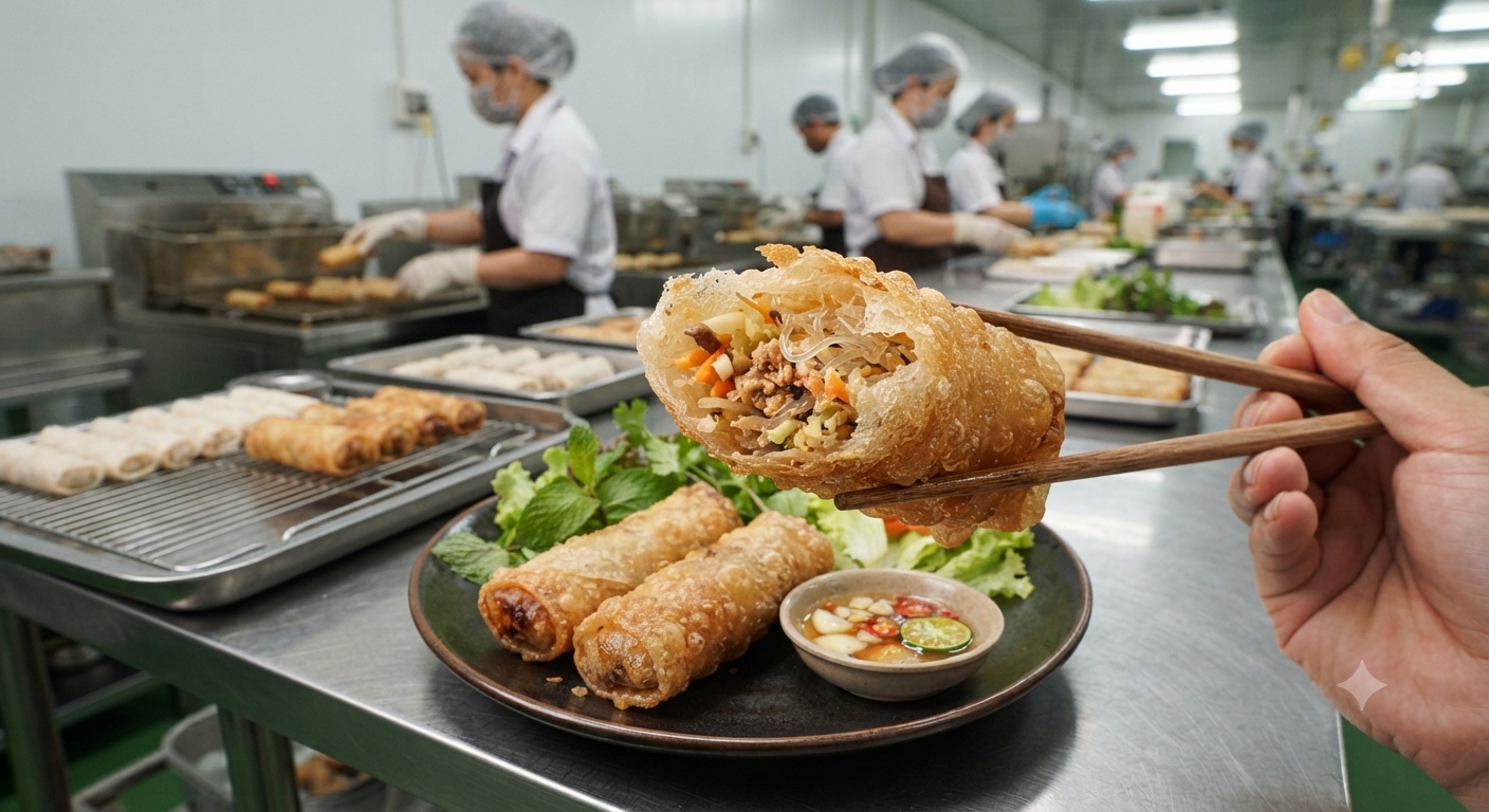 Đặc điểm cấu trúc và trải nghiệm vị giác của chả giò xốp chay